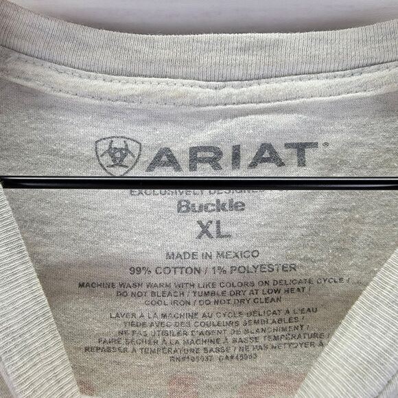 Ariat Men's XL Gray Short Sleeve Flag Patriotic Buckle Workwear Shirt - Picture 6 of 10